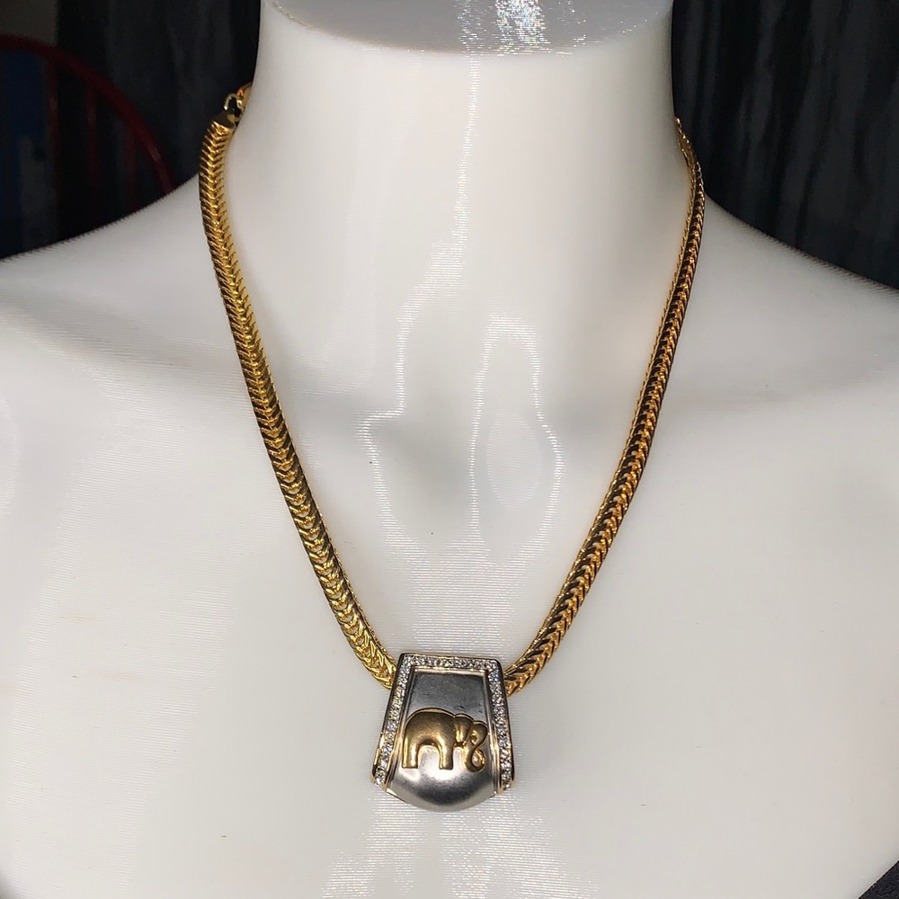 Gold and Silver Elephant Pendant Necklace